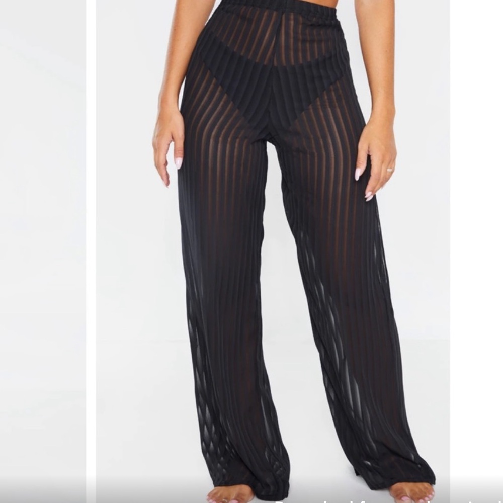 PrettyLittleThing Black Sheer Wide Leg Pants